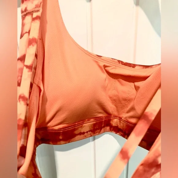 Athleta NWT Exhale Printed Sports Bra A-C Cup Tahiti Island Coral Strappy Sz Xs - Picture 10 of 10